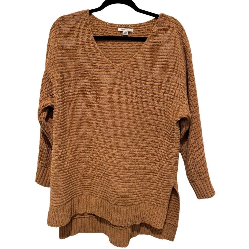 American Eagle Womens XS V-Neck Oversized Sweater Fall Mustard Yellow Cozy Soft